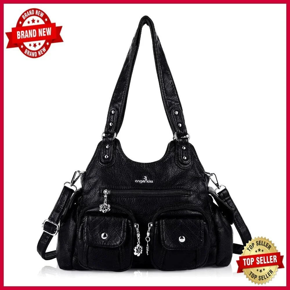 Soft PU Leather Hobo Shoulder Bag with Adjustable Strap, 3 Pockets